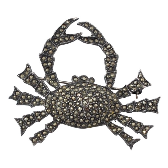 Vintage Marcasite Sterling Silver Crab Brooch Large Figural Cancer Zodiac Estate - Picture 1 of 5